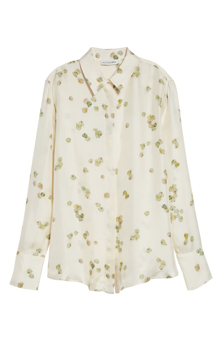 Altuzarra Chika Petal Print Silk Chiffon Button-Up Shirt, Alternate, color, Ivory Allover Petals