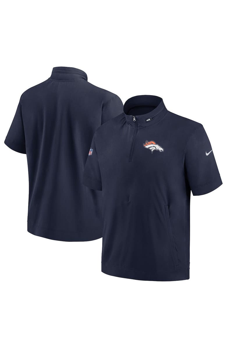 Nike Men's Nike Navy Denver Broncos Sideline Coach Short Sleeve Hoodie Quarter-Zip Jacket, Main, color, Navy