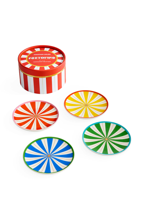 Jonathan Adler Portofino Coaster Set In Multi-color Stripes