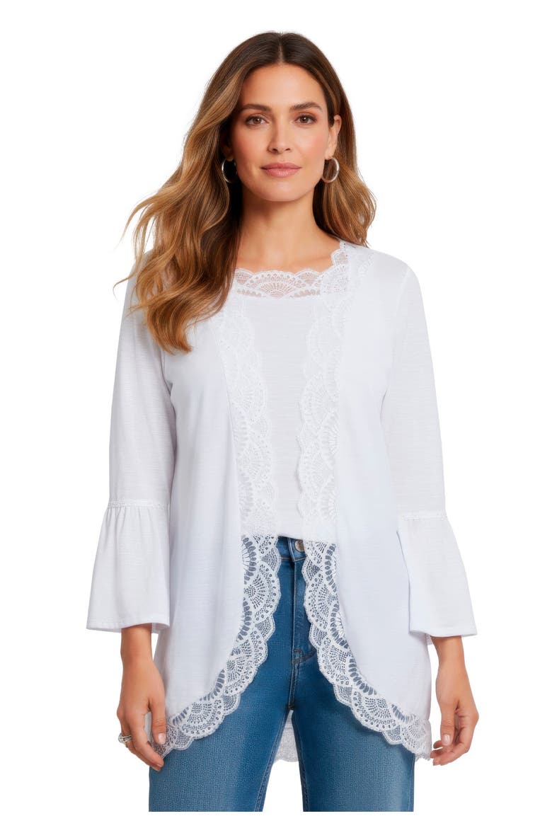 Lace Detailed Cardigan And Tank Set, Alternate, color, WHITE