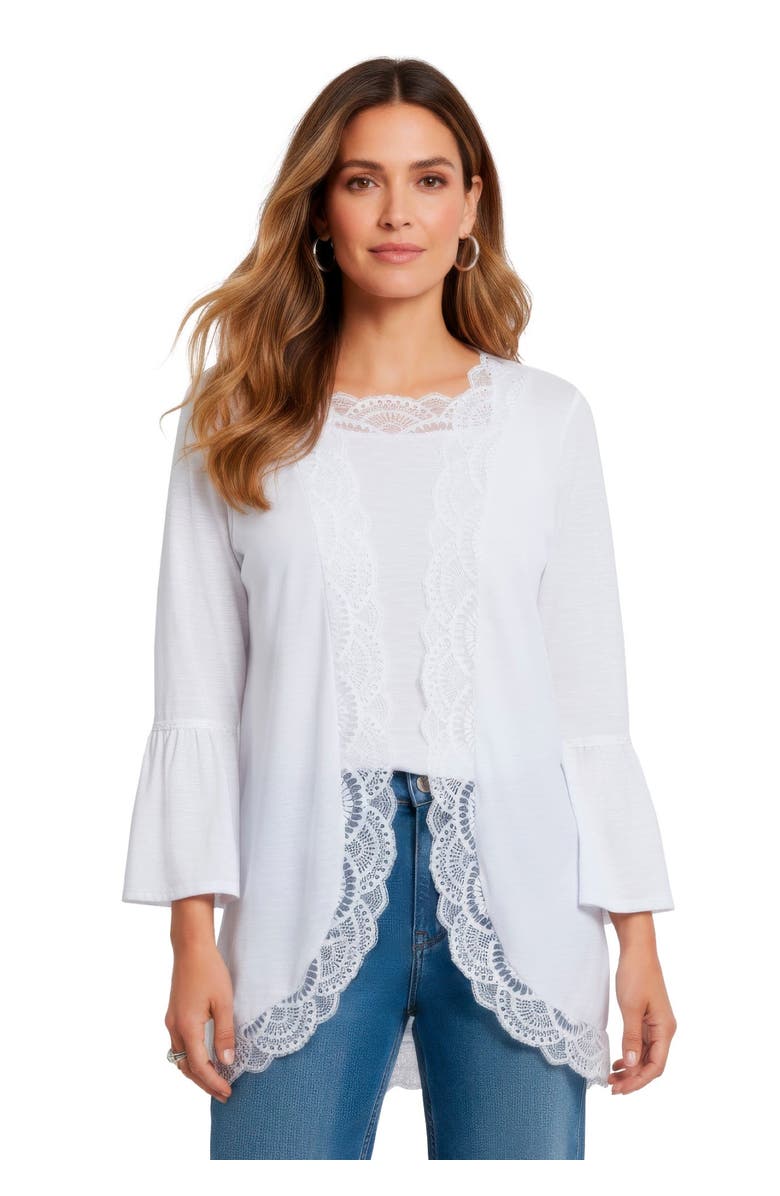 Roaman's Lace-Detailed Cardigan And Tank Set, Alternate, color, White