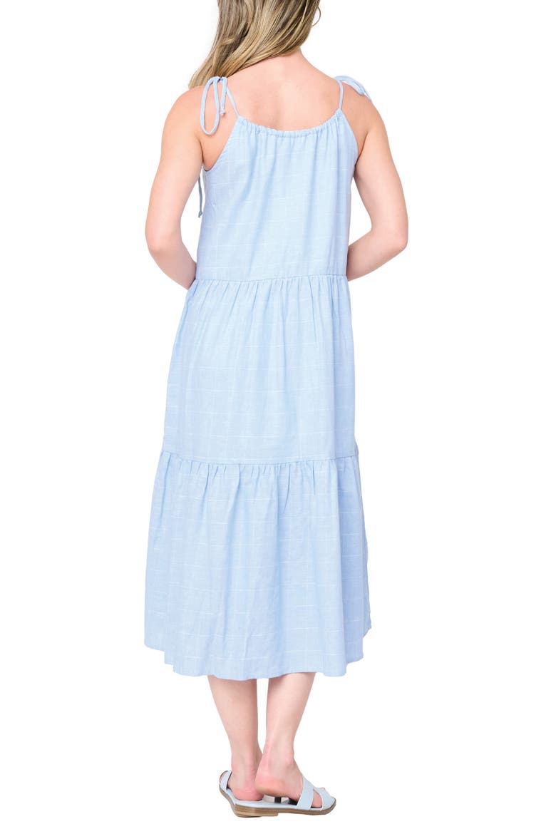 Tie Shoulder Tiered Midi Dress, Alternate, color, SKY PLAID