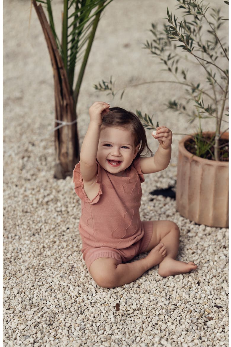 Scallop Honeycomb Stitch Sweater & Shorts Set, Alternate, color, SALMON