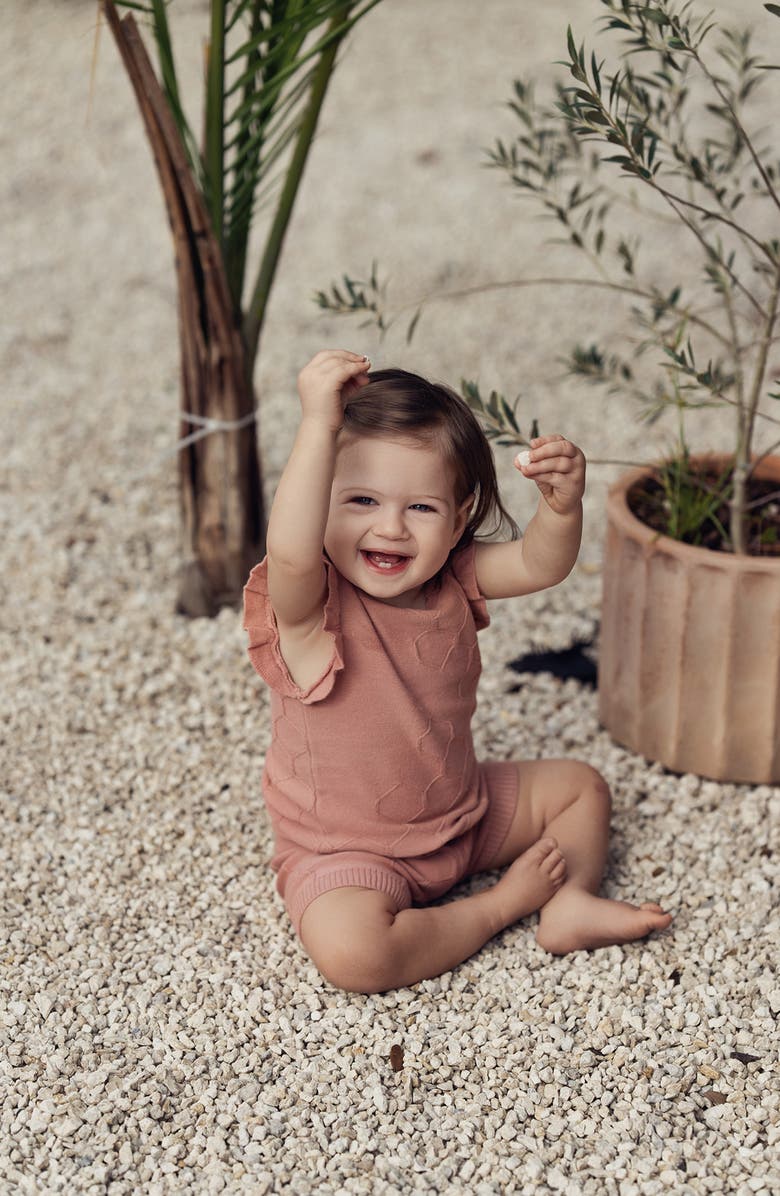 Manière Scallop Honeycomb Stitch Sweater & Shorts Set, Alternate, color, Salmon