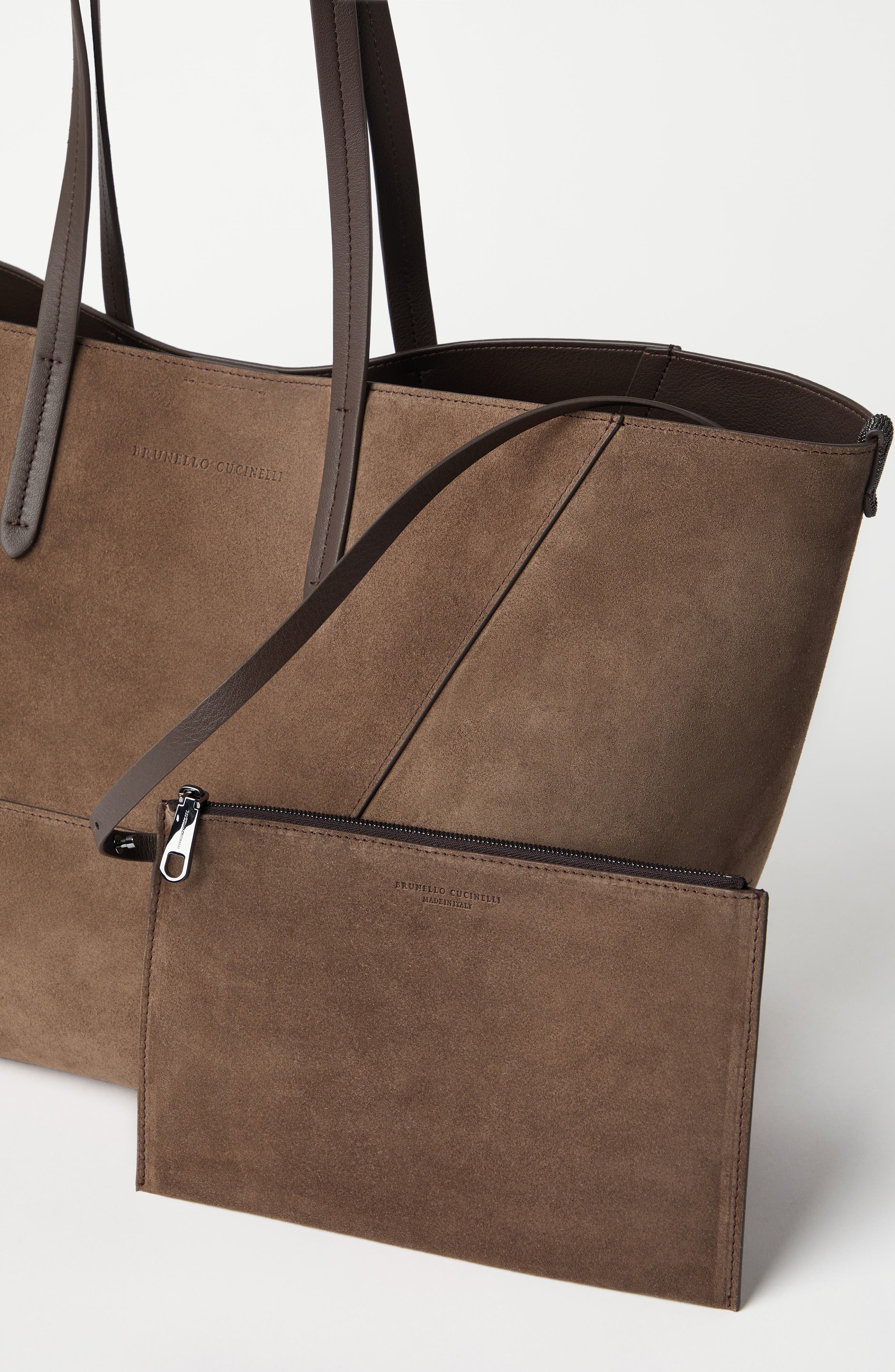 Brunello Cucinelli Suede BC Duo bag, Alternate, color, Bark