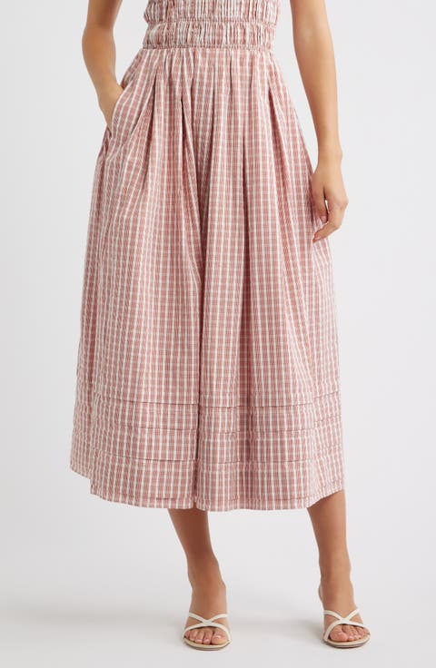 Cales Gingham Check Cotton Midi Skirt