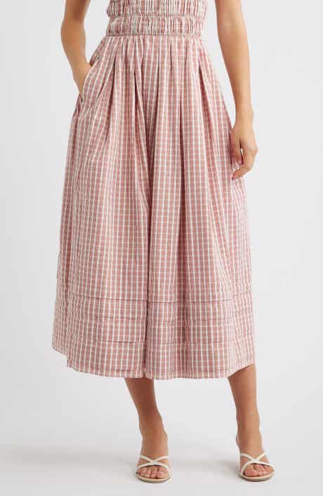 Cales Gingham Check Cotton Midi Skirt