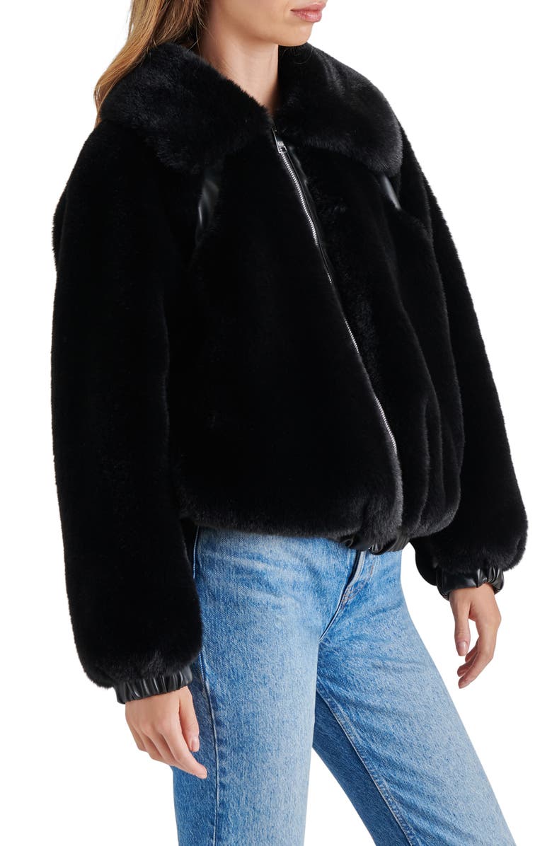 Steve Madden Zephrine Faux Fur Jacket, Alternate, color, Black