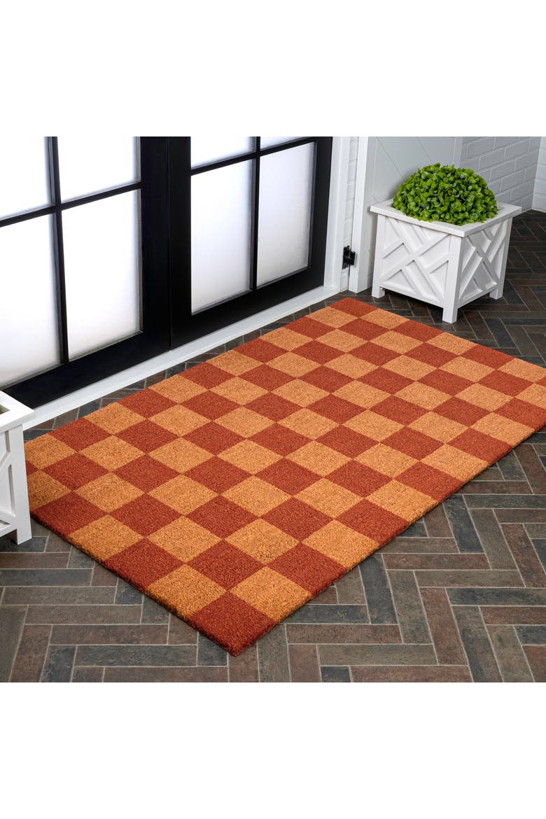 Peater Classic Casual Commerical Natural Coir Indoor/Outdoor Mat, Alternate, color, Natural Red Checker