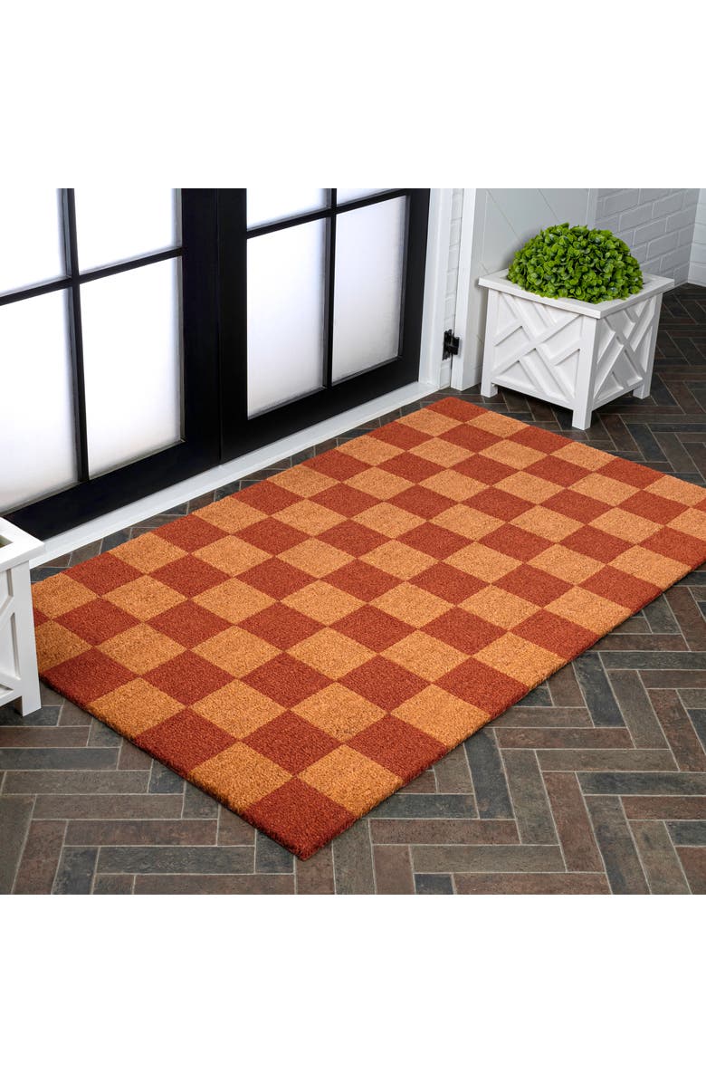 JONATHAN Y Peater Classic Casual Commerical Natural Coir Indoor/Outdoor Mat, Alternate, color, Natural Red Checker