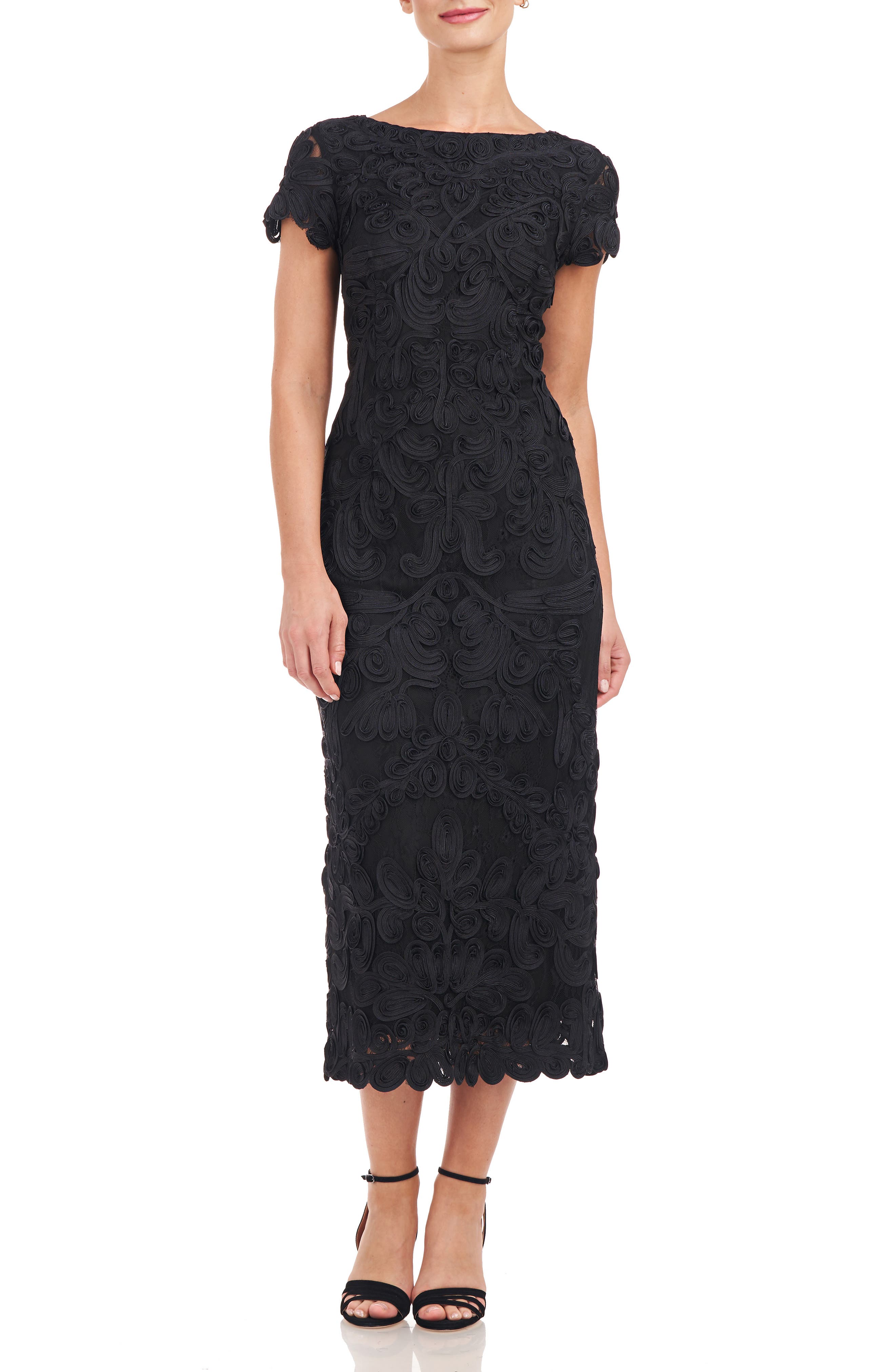 soutache embroidery sheath cocktail dress JS Collections Sheath Soutache Embroidered Shimmer Cocktail Dress Blue Size 8
