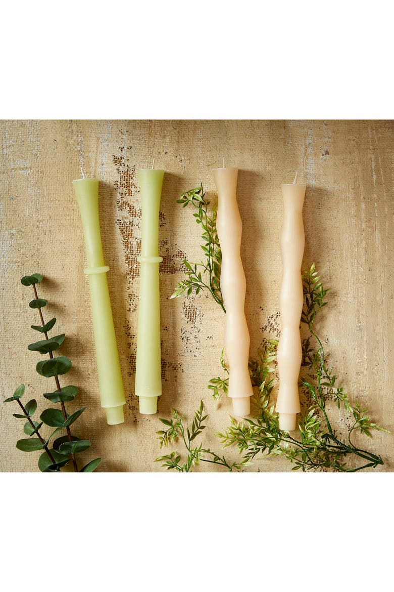 Orbit Sculpted Olive Green Taper Candles Set of 2, Alternate, color, Green
