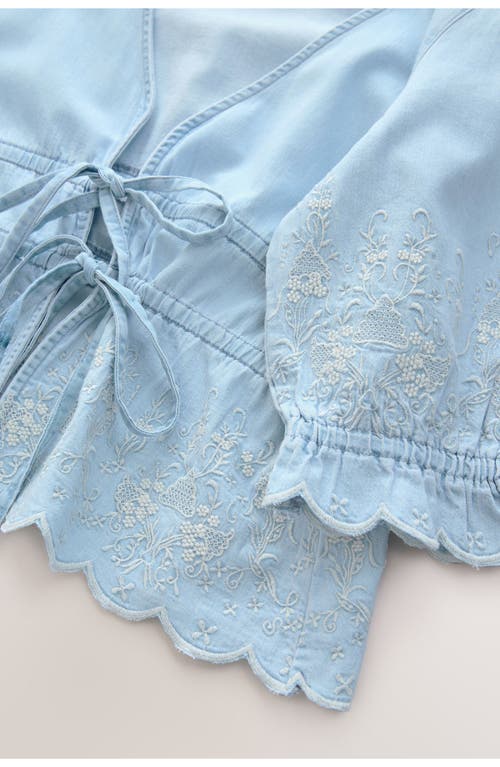 Next Embroidered Puff Sleeve Tie Front Top In Blue