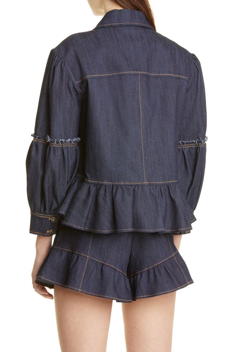 Lizzie Peplum Denim Jacket, Alternate, color, INDIGO