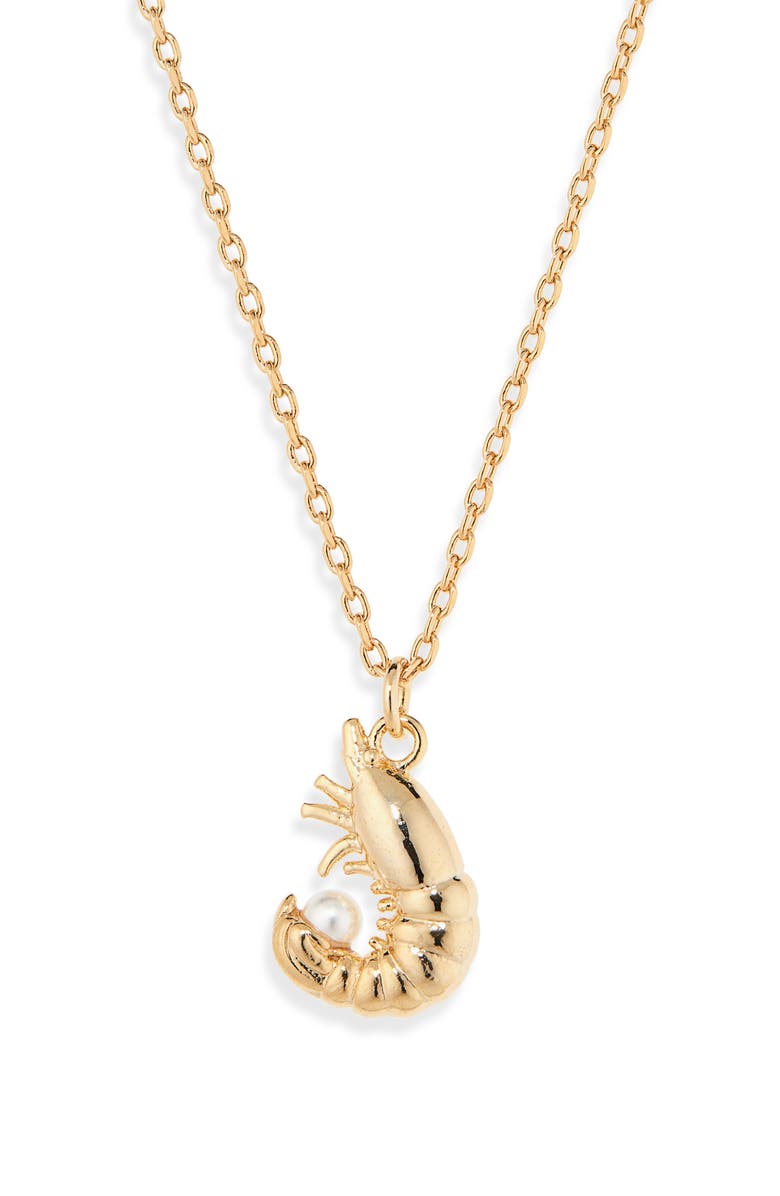 Estella Bartlett Shrimp Faux Pearl Pendant Necklace, Main, color, Gold