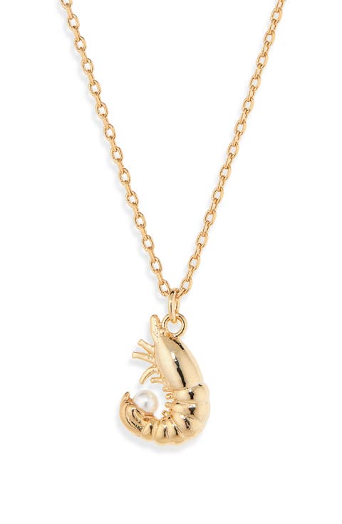 Shrimp Faux Pearl Pendant Necklace