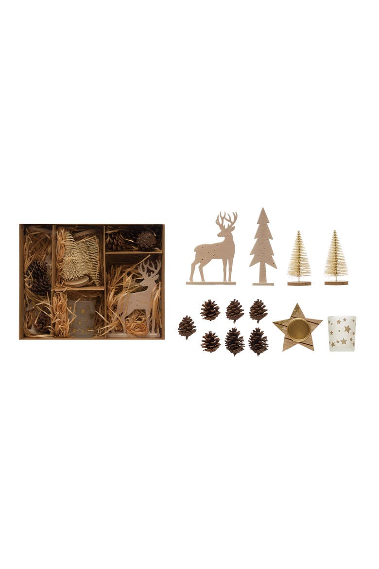 Candle Garden Kit with Bottle Brush Trees, Tealights, Pinecones and Wood Figures, Boxed Set of 13, Main, color, Silver
