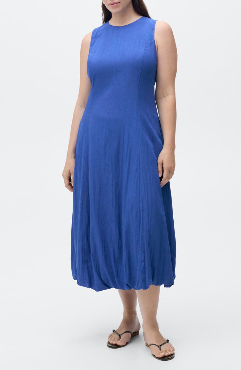 MANGO Sleeveless Bubble Hem Midi Dress, Alternate, color, Blue