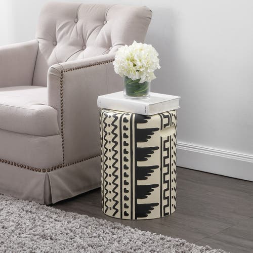 Jonathan Y Yoli Midcentury Modern Geometric Drum Garden Stool In Black/cream