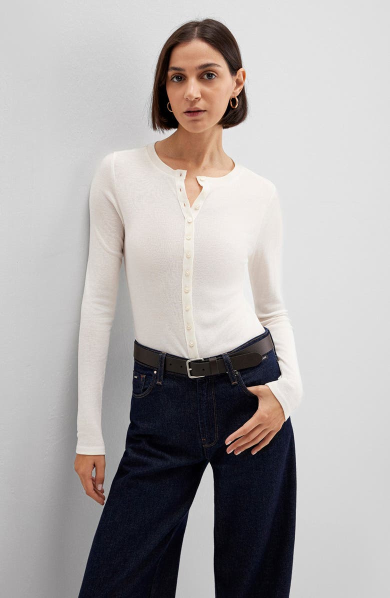 Mavi Jeans Long Sleeve Jersey Button-Up Top, Alternate, color, Coconut Milk