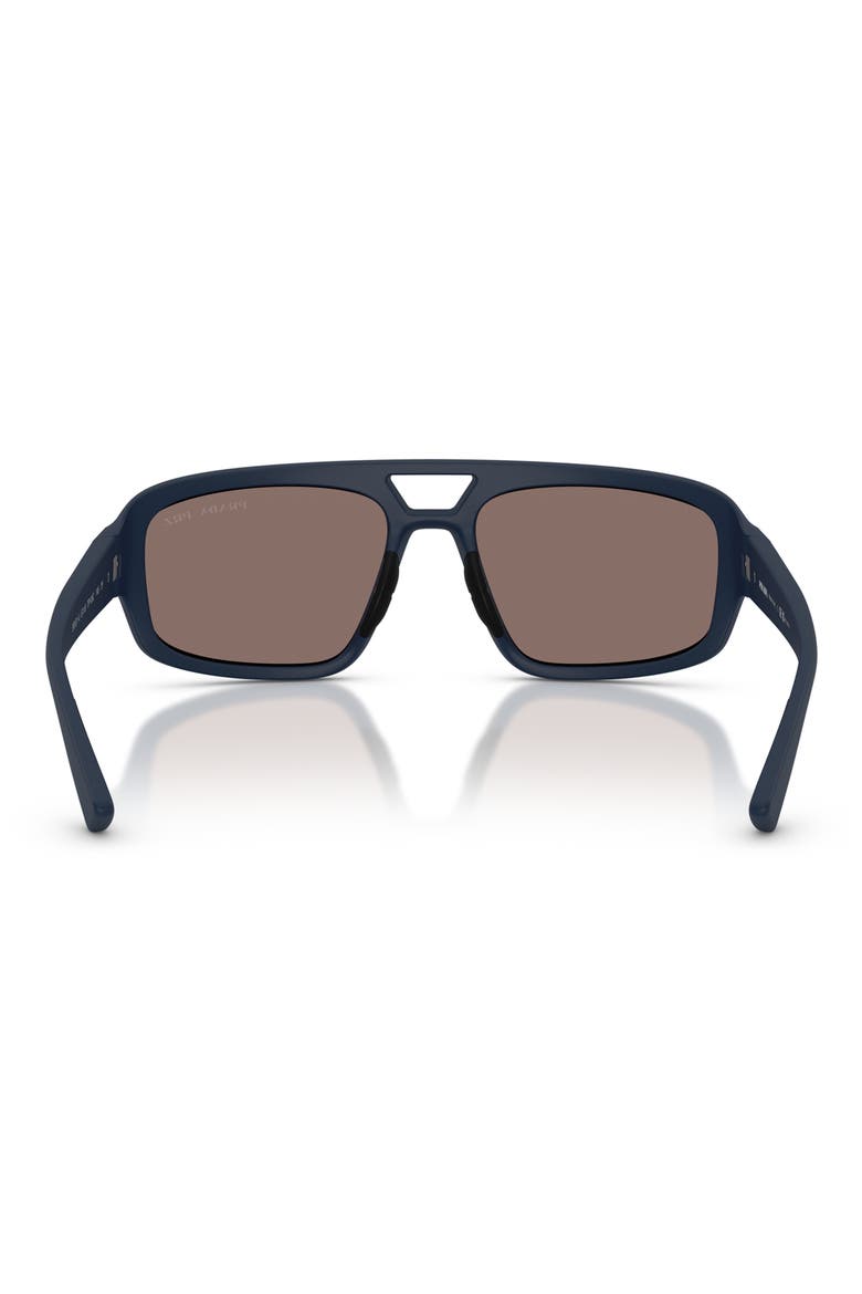 57mm Polarized Irregular Sunglasses, Alternate, color, RUBBER BLUE / LIGHT BROWN