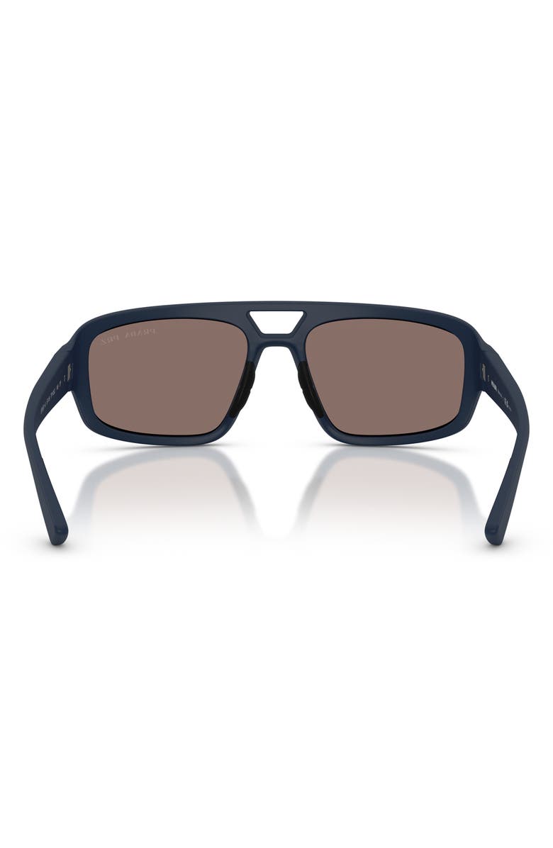 Prada Linea Rossa 57mm Polarized Irregular Sunglasses, Alternate, color, Rubber Blue / Light Brown