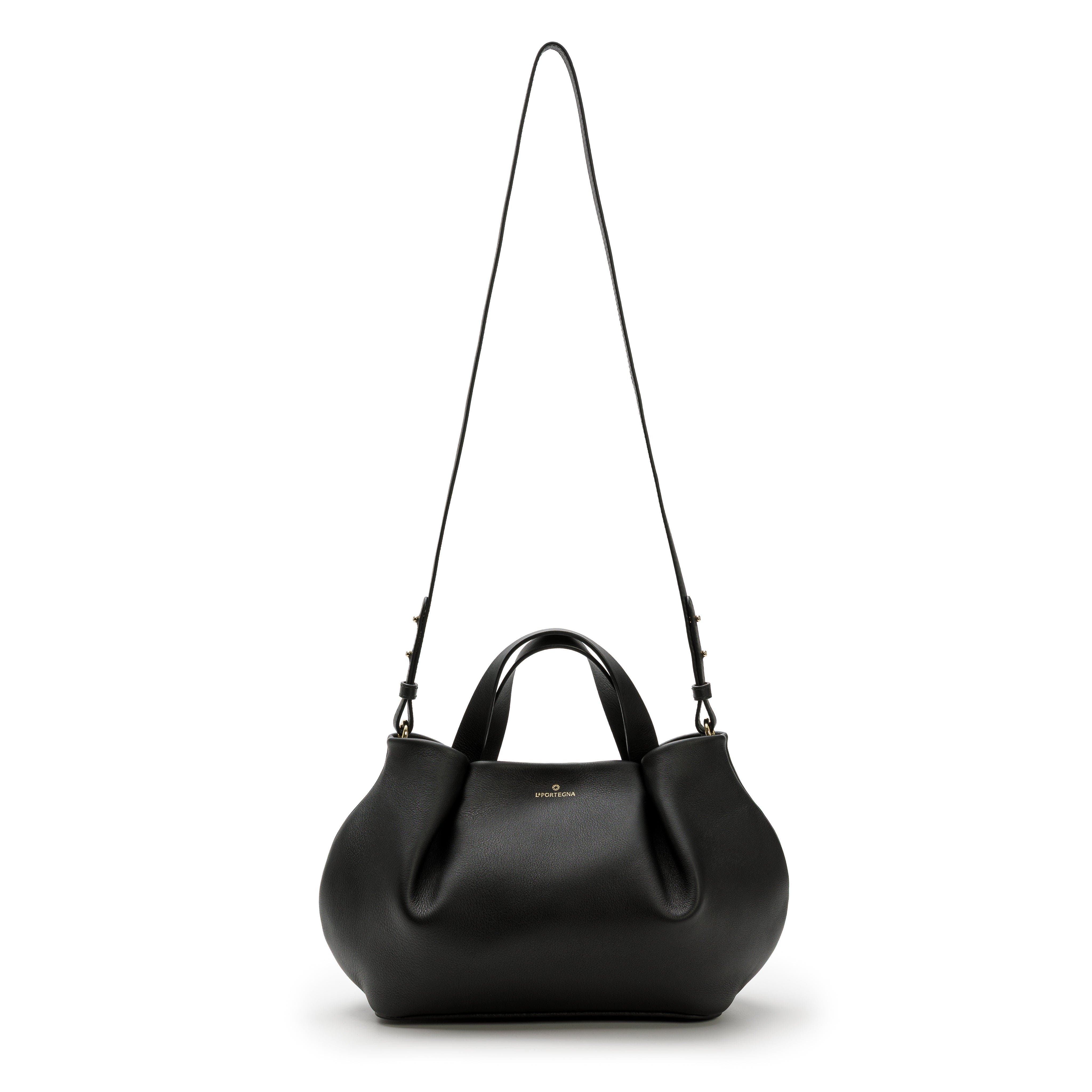 LA PORTEGNA Isabela Shoulder Bag Sculpted From Full Grain Leather, Alternate, color, Black