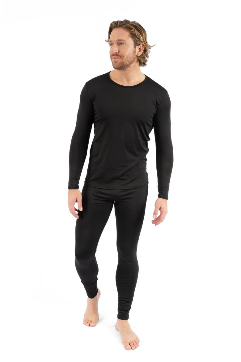 Men's Two-Piece Thermal Long Sleeve Solid Pajamas, Alternate, color, Black