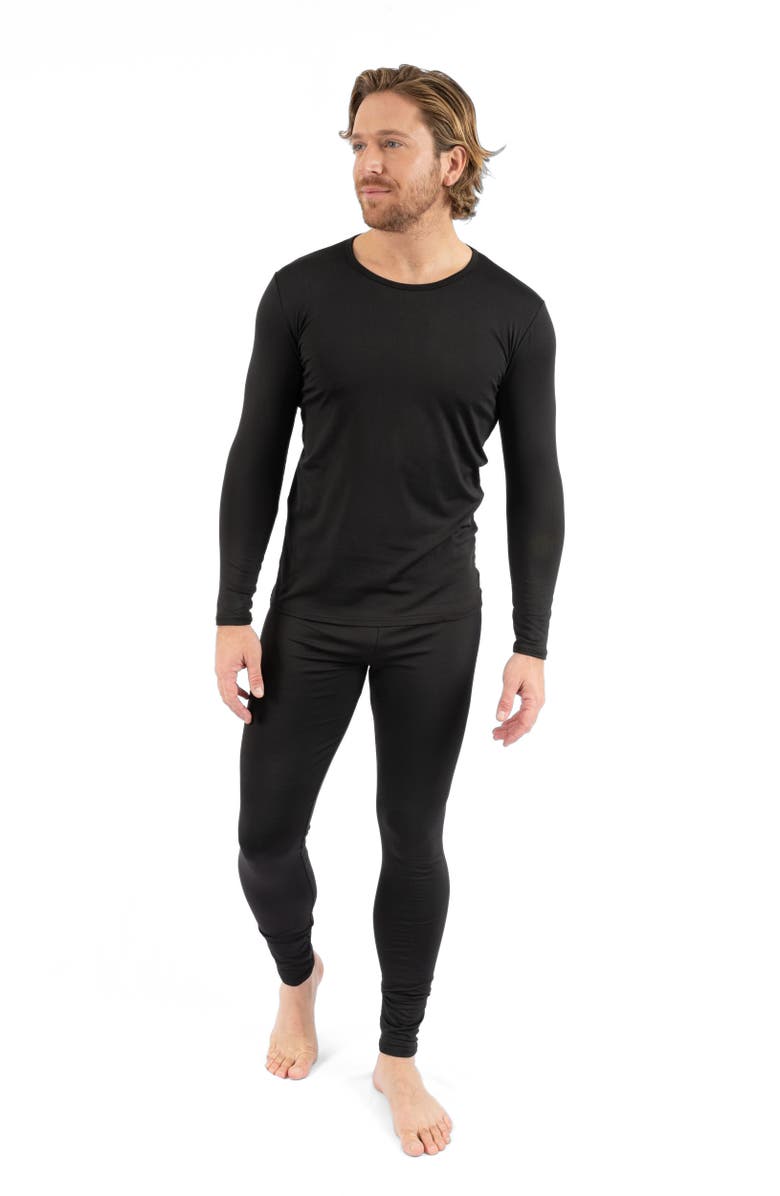 Leveret Men's Solid Thermal Pajama Set, Alternate, color, Black