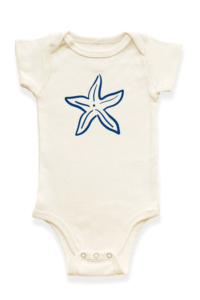 Starfish Organic Cotton Baby Bodysuit, Main, color, Natural with Nautical Blue