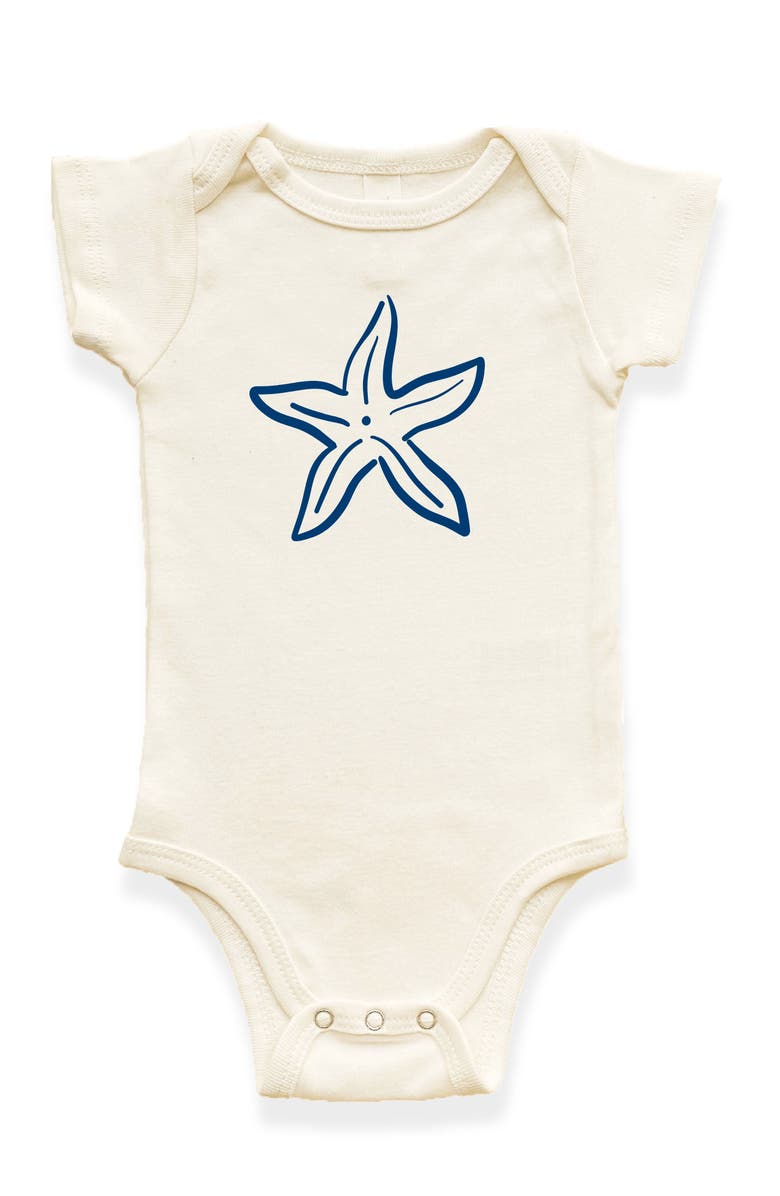 Tenth & Pine Starfish Organic Cotton Baby Bodysuit, Main, color, Natural With Nautical Blue