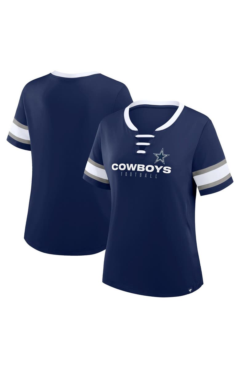 FANATICS Women's Fanatics Navy Dallas Cowboys Plus Size Red Zone Athena Lace-Up V-Notch Neck T-Shirt, Main, color, Navy