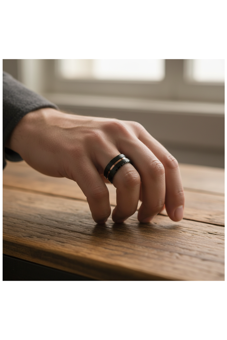 Nevan Flat Brushed Tungsten Wedding Band, Alternate, color, Black / Espresso