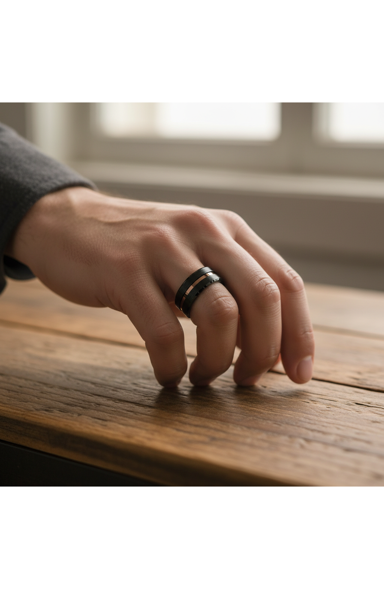 Larson Jewelers Nevan Flat Brushed Tungsten Wedding Band, Alternate, color, Black / Espresso