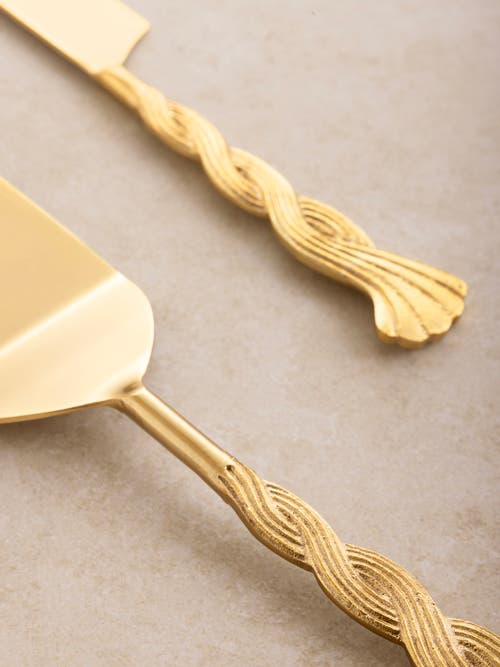 Gauri Kohli Santiago Cake Servers, Set Of 2 In Gold