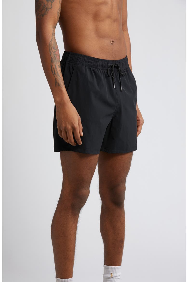 The Bungalow Water Repellent Swim Trunks, Alternate, color, BLACK