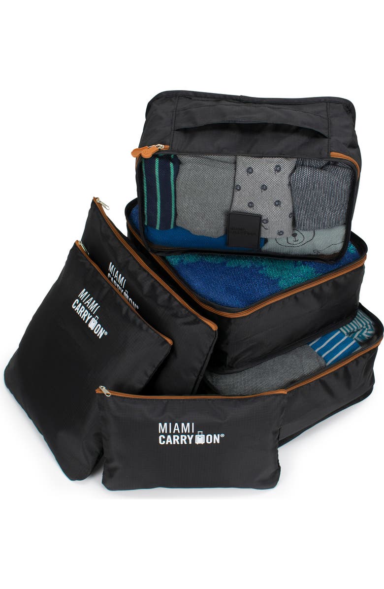 Miami Carry On Travelers 6 Piece Organizational Packing Cubes, Alternate, color, Black/Tan