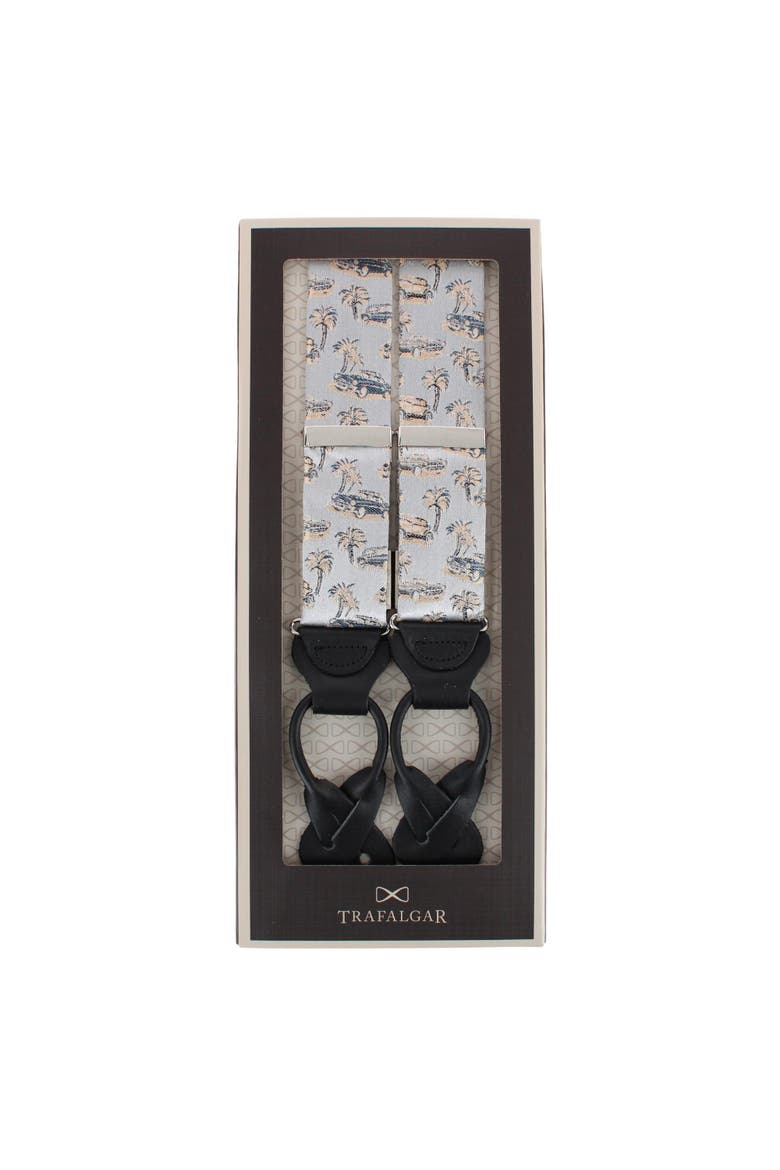 Summer Cruise Nights Silk Novelty Button End Suspenders, Alternate, color, Silver