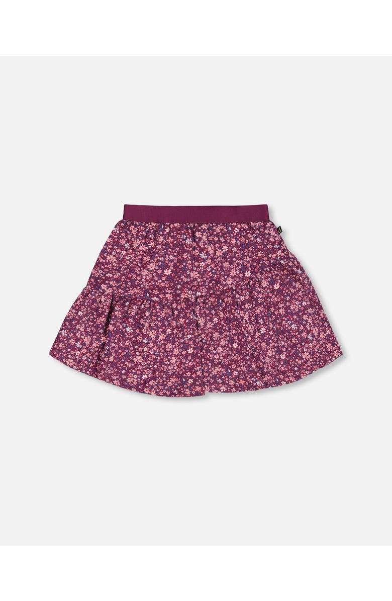 Deux par Deux Little Girl's Asymmetric Ruffle Skirt Burgundy Printed Little Flowers, Alternate, color, 