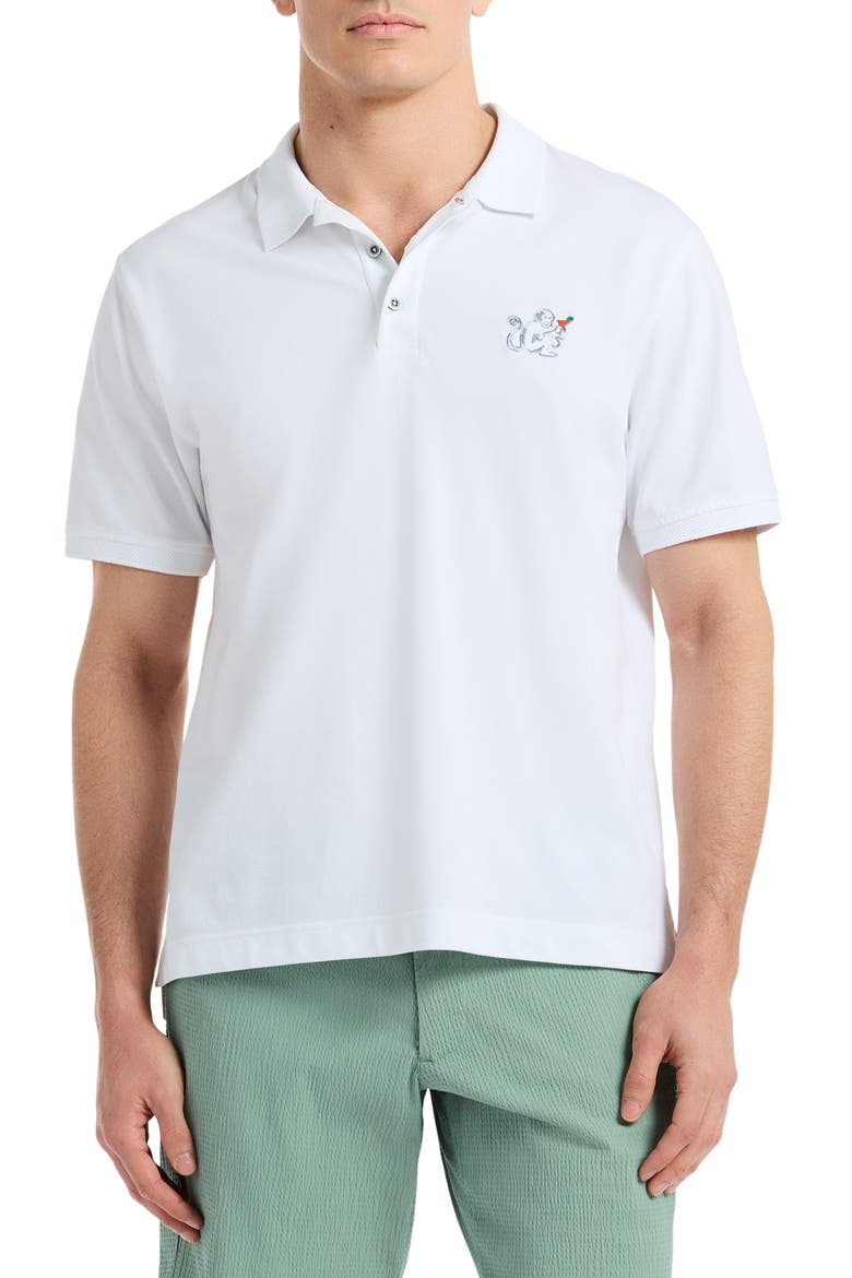 Monkey Business Embroidered Cotton Piqué Polo, Main, color, WHITE