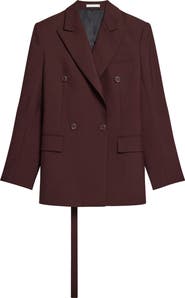 Helmut Lang Double Breasted Belted Virgin Wool Blazer