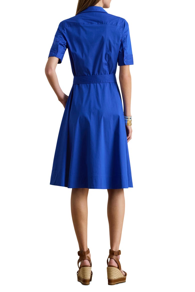 Belted Cotton Blend Shirtdress, Alternate, color, BLUE