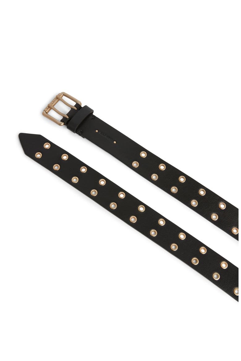 Eyelet Leather Belt, Alternate, color, BLACK