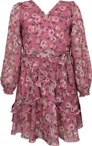 Zunie Kids' Metallic Long Sleeve Chiffon Party Dress