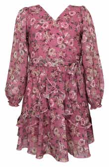 Zunie Kids' Metallic Long Sleeve Chiffon Party Dress