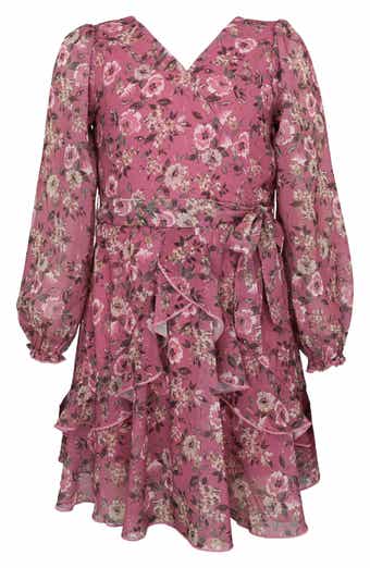 Zunie Kids' Metallic Long Sleeve Chiffon Party Dress