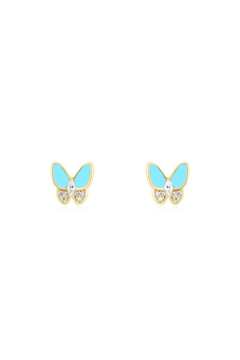 Turquoise CZ Butterfly Stud Earrings, Alternate, color, Turquoise