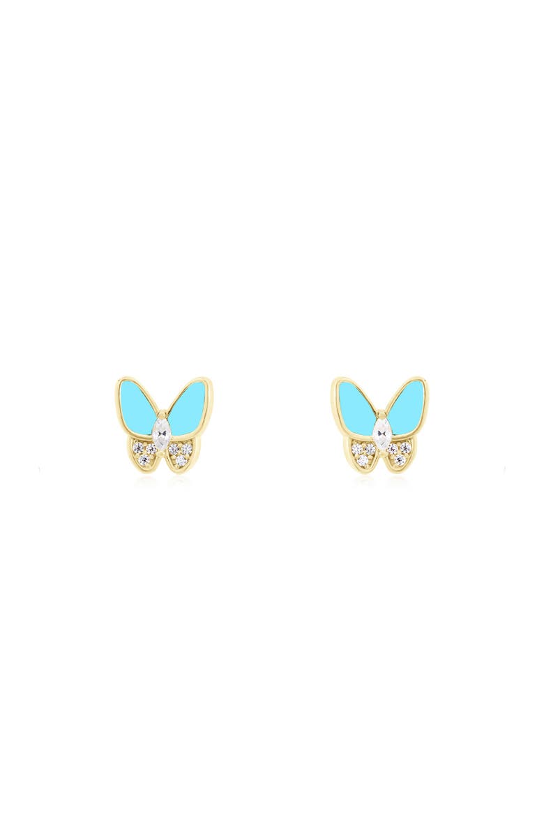 The Lovery Fine Jewelry Turquoise CZ Butterfly Stud Earrings, Alternate, color, Turquoise