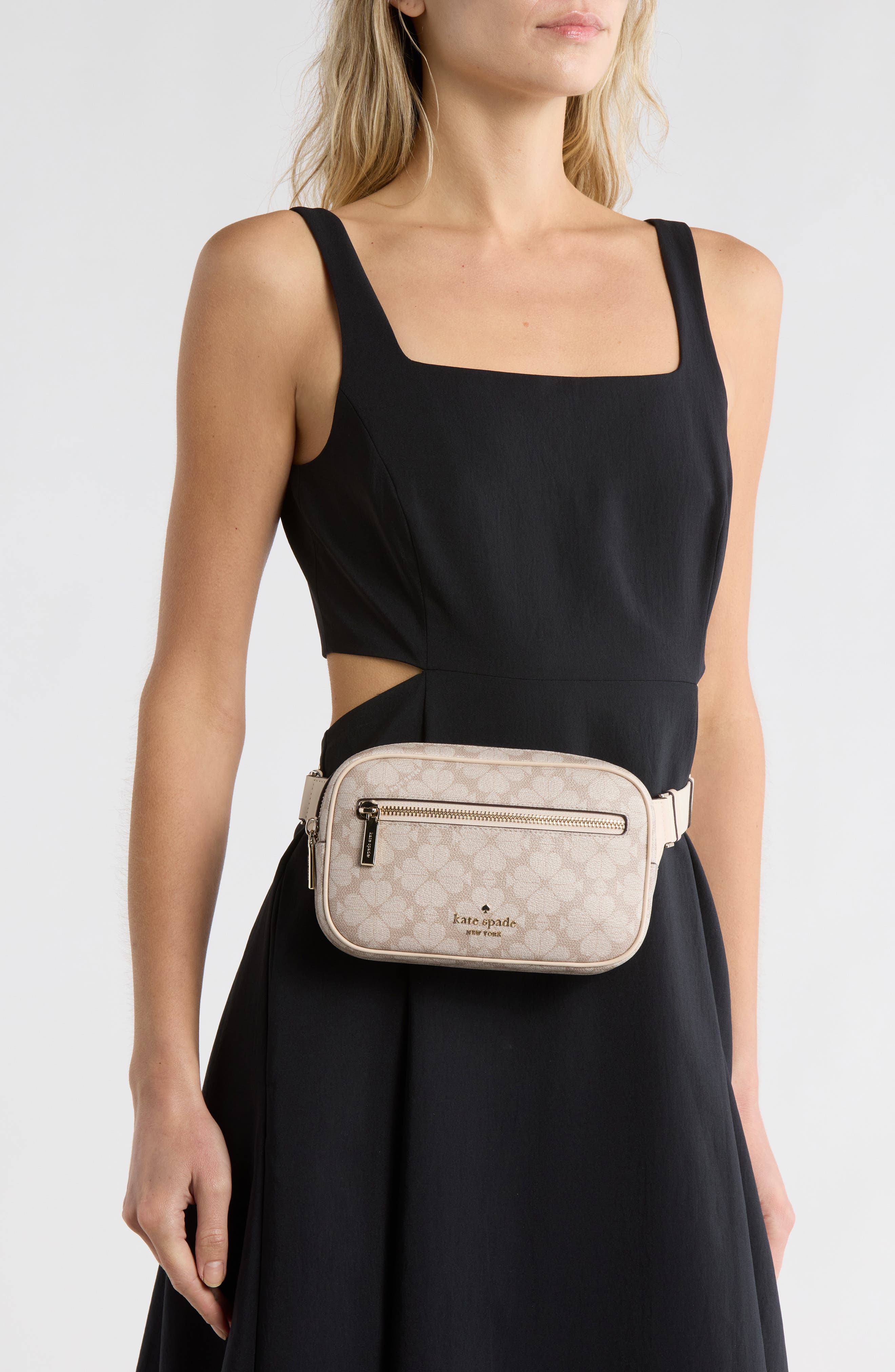 Kate Spade New York signature spade flower belt bag, Alternate, color, Dark Beige Multi