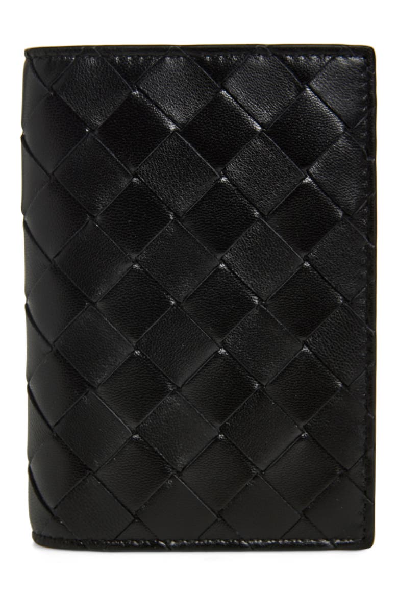 Intrecciato Leather Passport Case, Main, color, 8425 BLACK-GOLD